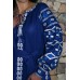 Boho Style Ukrainian Embroidered Maxi Broad Dress Blue "Grace"